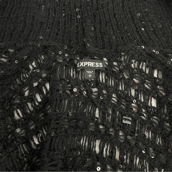 EXPRESS  Women's Black Sequins Crop Open Front Knit Wool Blend Cardigan Size S - Picture 4 of 9